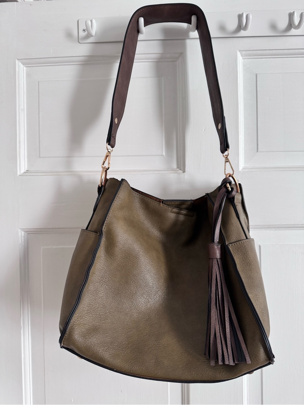 Olive Green Hobo Shoulder Bag with Tassel